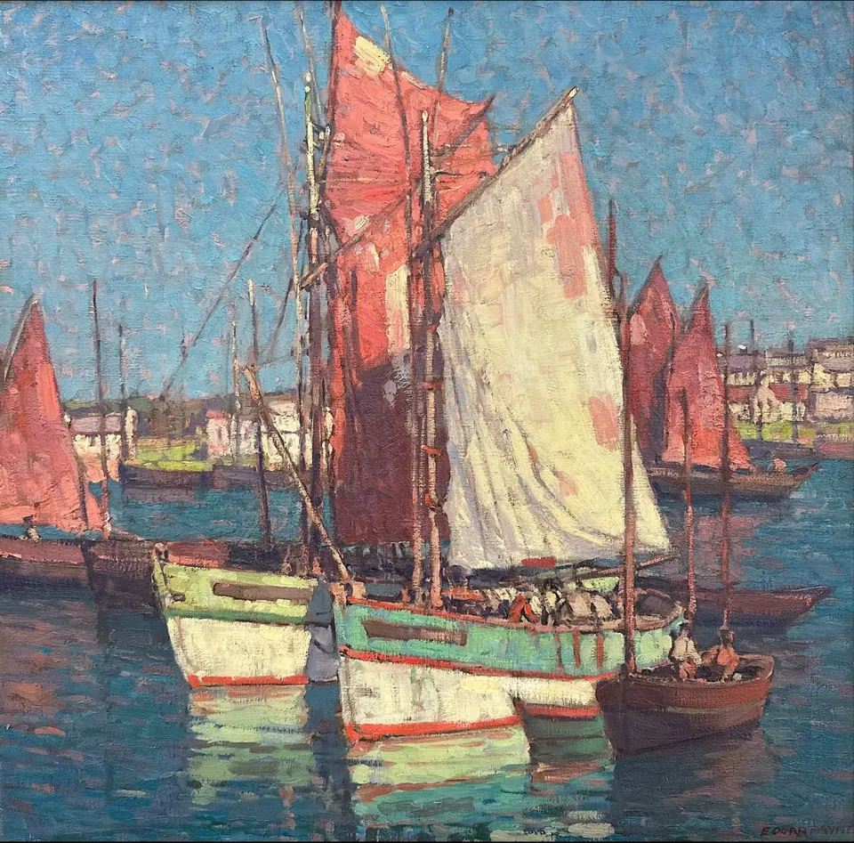 Edgar Payne painting, Fishing Boats Concarneau, France, oil on canvas