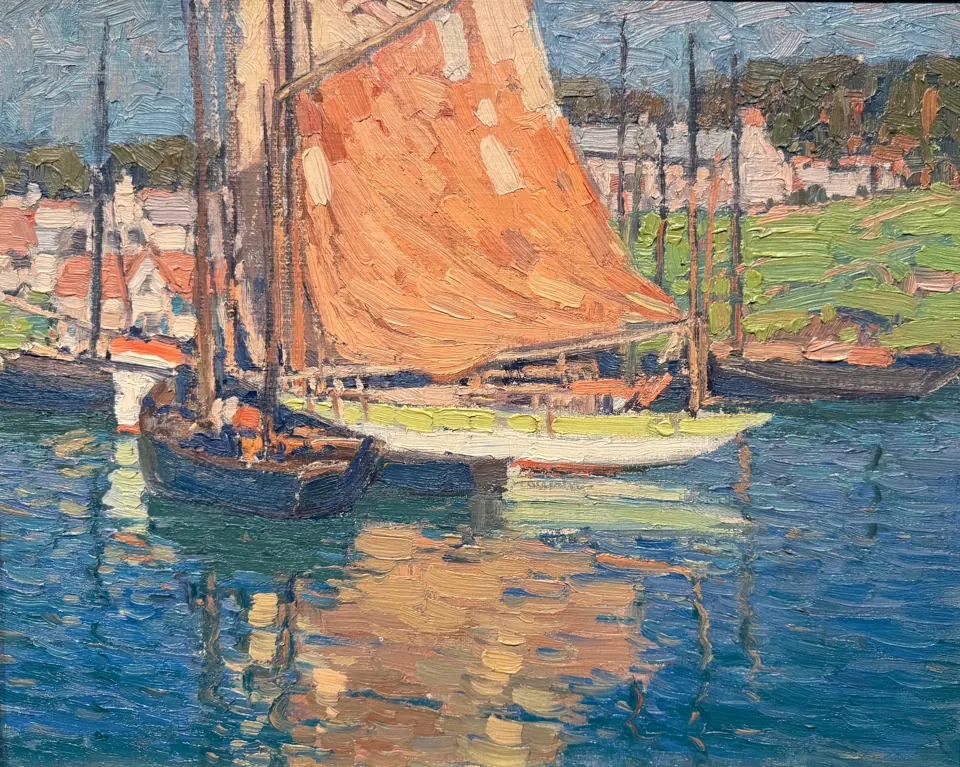 Edgar Payne painting, French Fishing Boats, oil on canvas