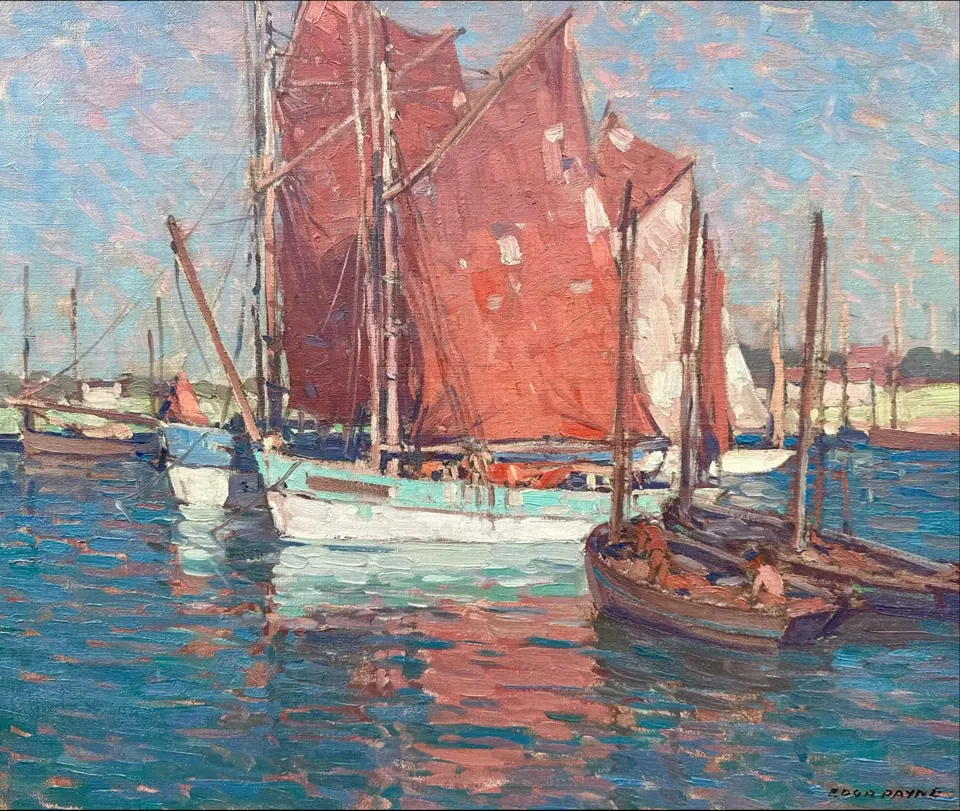 Edgar Payne painting, French Tuna Boats, oil on canvas