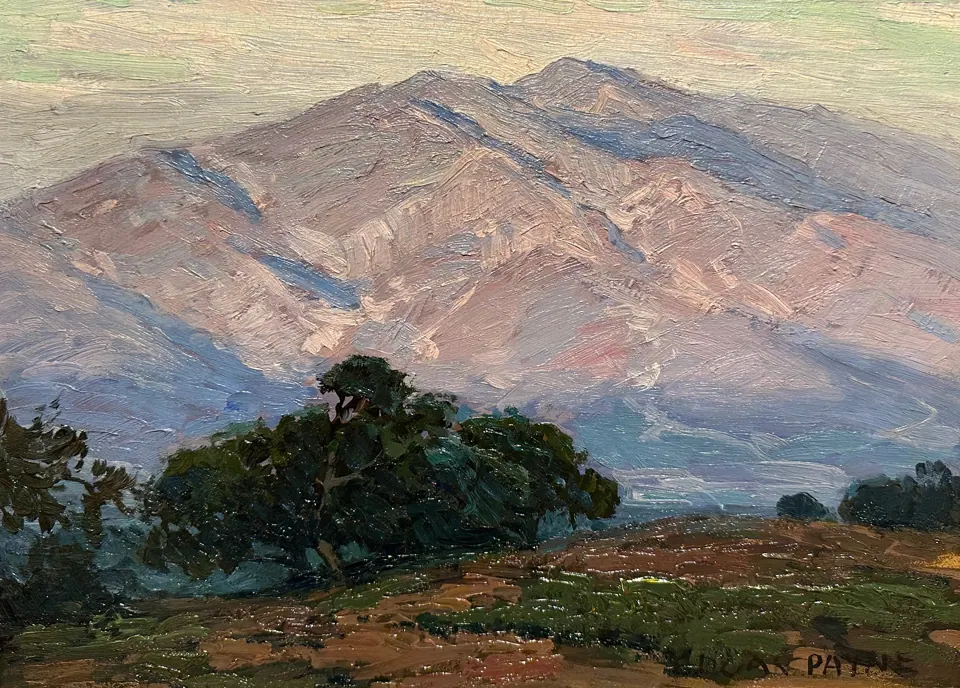 Edgar Payne painting, Lavender Hills, oil on board