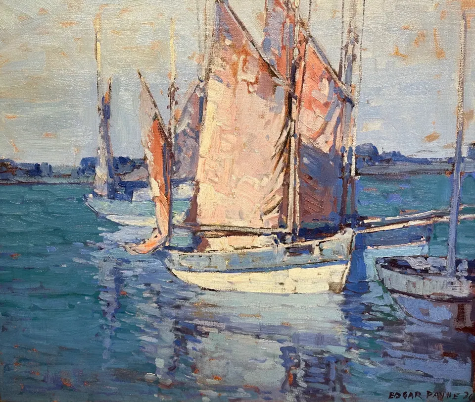 Edgar Payne painting, Morning In The Harbor, oil on canvas