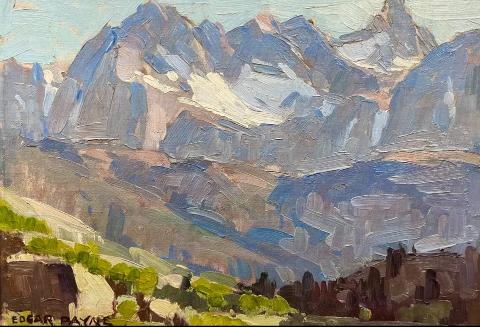 Edgar Payne painting, Morning in the Sierras, oil on board