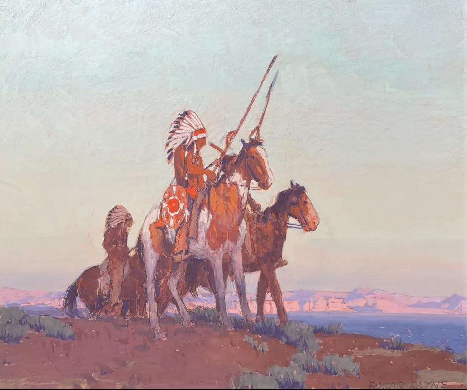 Edgar Payne painting, Navajo Scouts, mixed media