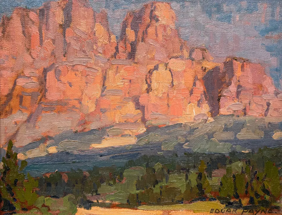Edgar Payne painting, Red Rock Canyon, oil on canvas on board