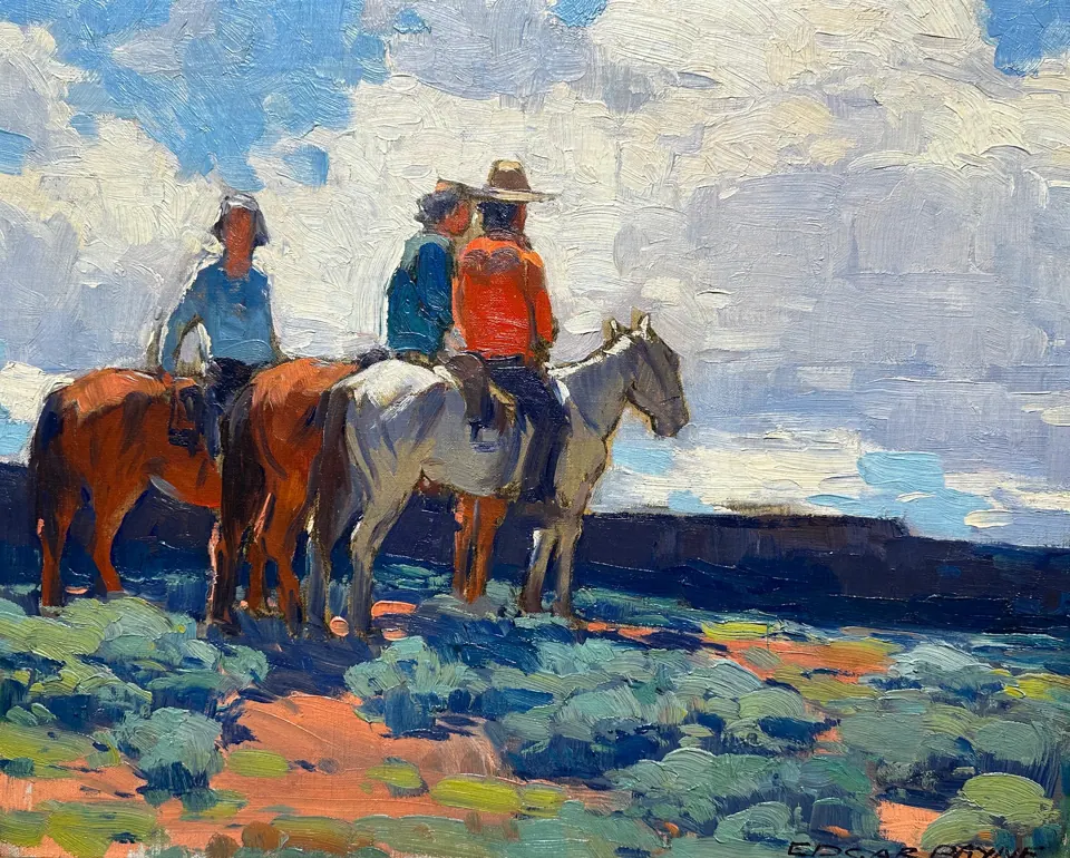 Edgar Payne painting, Riders, Canyon de Chelly, oil on canvas