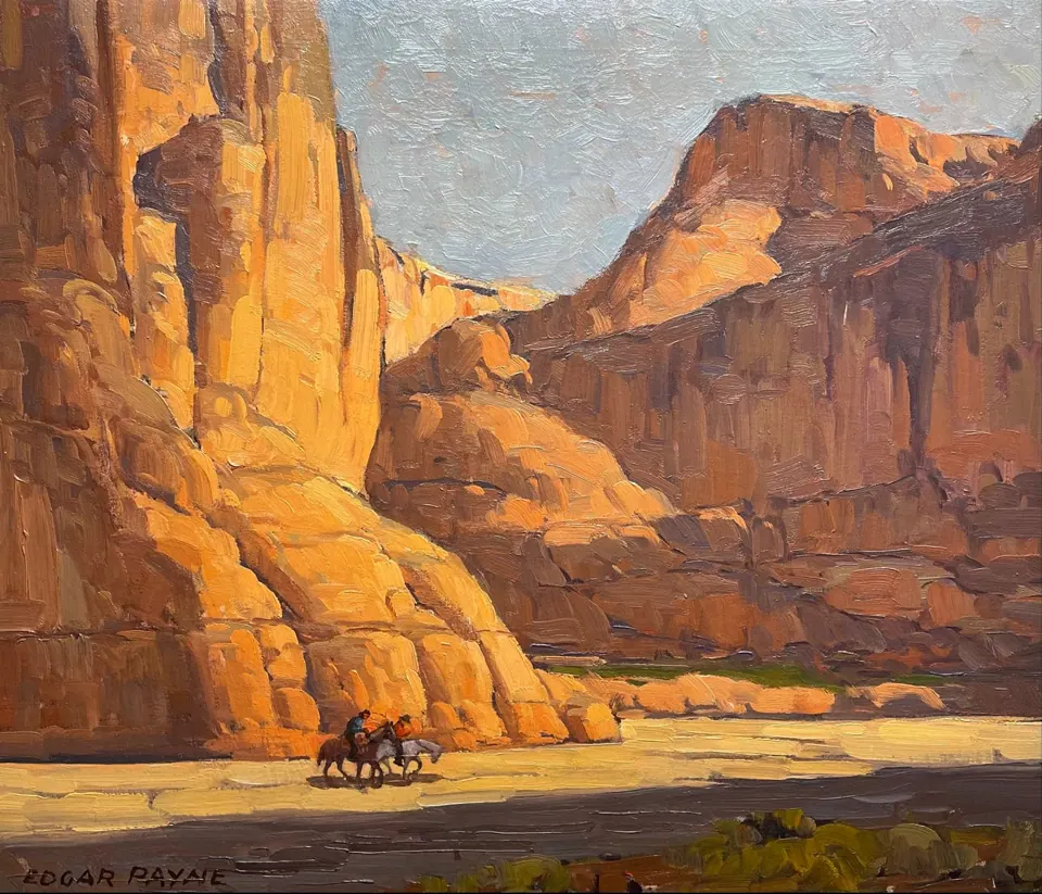 Edgar Payne painting, Riders In Canyon de Chelly, oil on canvas