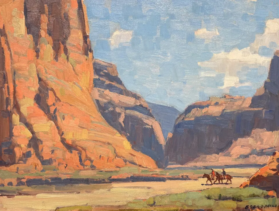 Edgar Payne painting, Riders in Canyon de Chelly, oil on canvas